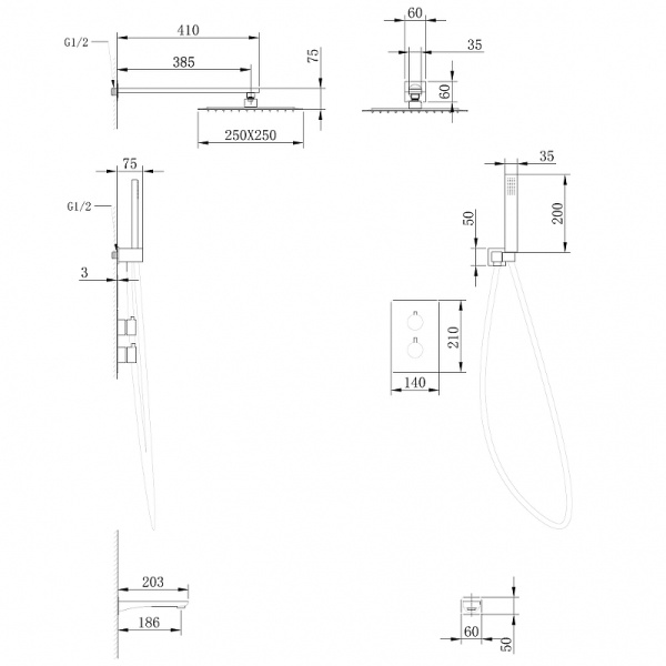 душевая система abber insel af8050b с термостатом черная матовая