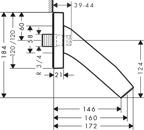 излив axor starck organic 12417000 для ванны, хром