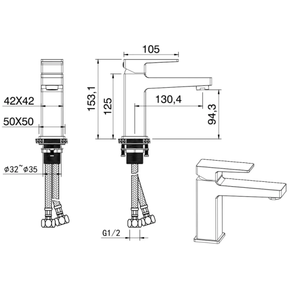 смеситель для раковины wonzon & woghand ww-88018068-mb черный матовый