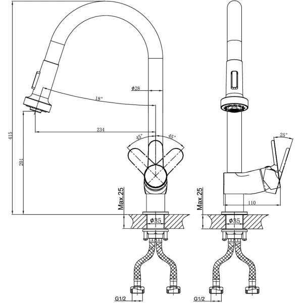 смеситель для кухни d&k rhein marx da1392501 хром