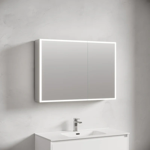 зеркальный шкаф из алюминия для ванной комнаты sancos evoke1000x700х136 мм с led подсветкой sc80100