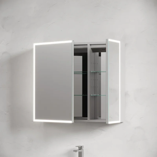 зеркальный шкаф из алюминия для ванной комнаты sancos evoke 800x700х136 мм с led подсветкой sc8080