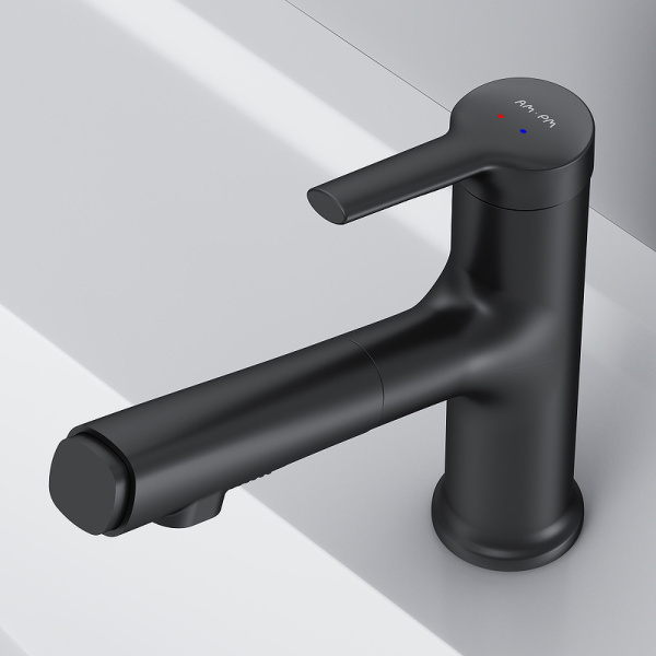 смеситель для раковины с вытяжным изливом am.pm x-joy f85b02922, черный матовый