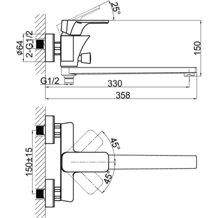 смеситель для ванны с душем d&k berlin kunste da1433313 универсальный