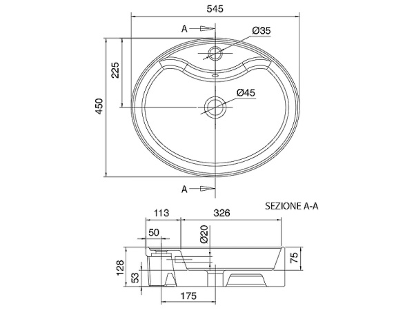 раковина scarabeo thin 8030/r накладная, округлая, 54.5x45 см, белая