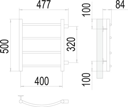 полотенцесушитель водяной terminus классик п4 400x500 4670078530189 с боковым подключением 320