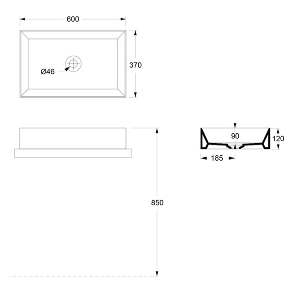 раковина alice spy 34250108 накладная, 60x37 см, matt black, nero opaco (черный матовый)