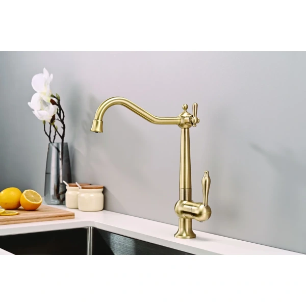 смеситель для кухни с подключением к фильтру paulmark retro re213226-br, цвет бронза