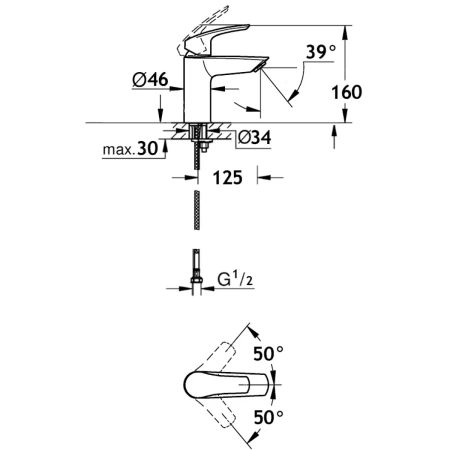 смеситель для раковины aquame prato aqmp6120 без донного клапана, хром