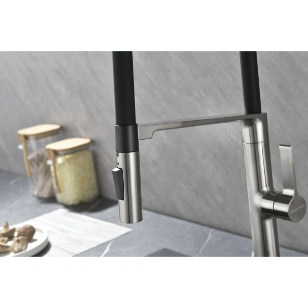 смеситель для кухни paulmark barrel ba214029-bs, цвет брашированная сталь,