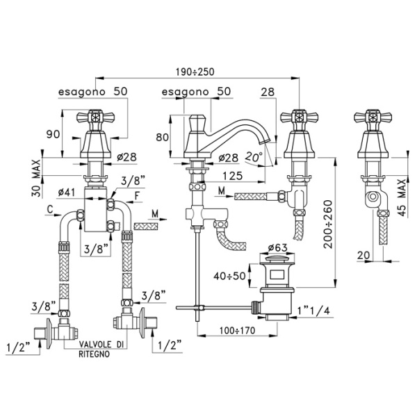stella stella eccelsa смеситель для раковины на 3 отверстия 3224tc, с донным клапаном, цвет: хром