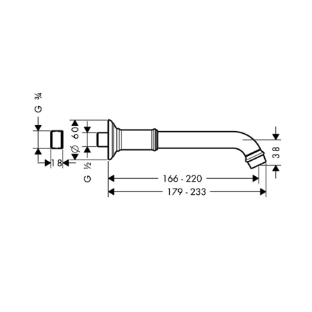 излив для ванны 166 мм axor montreux 16541820