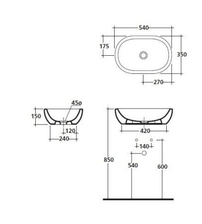 раковина накладная galassia m2 54 см, 5233