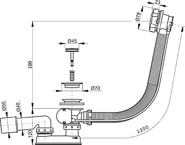 слив-перелив toni arti bs ta-bs-120b 52 мм, полуавтомат, матовый черный