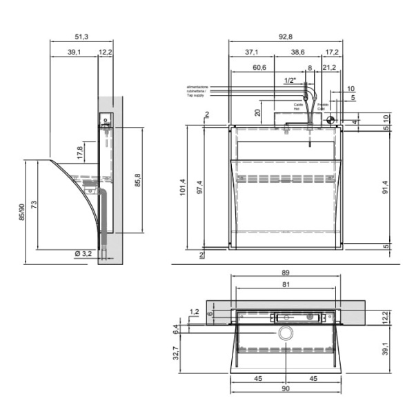 раковина встраиваемая в стену 92 см antonio lupi strappoxl strappoxll, белая