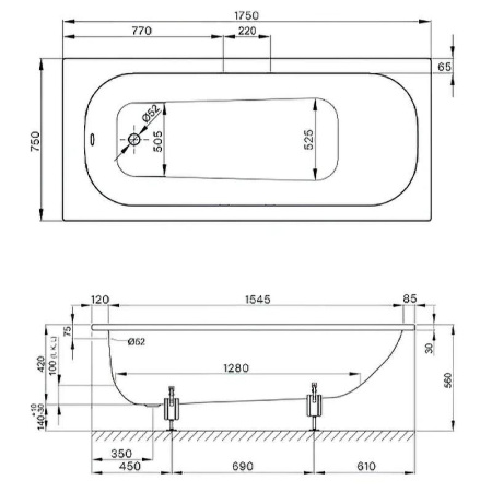 стальная ванна bette form 2949-000 ad plus 175x75 см