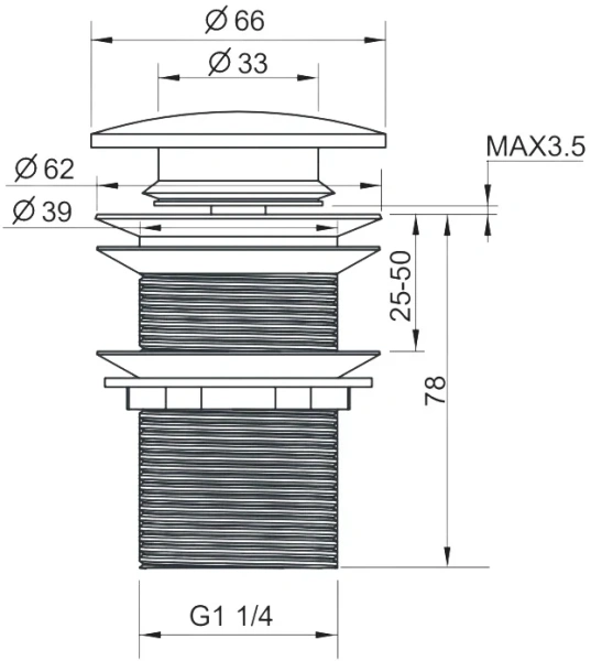 донный клапан teska pp1007 для раковины, без перелива, золото
