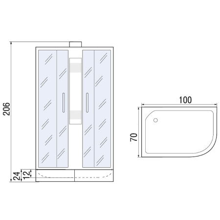 душевая кабина river nara 100x70 мт r б/к 10000008784 без гидромассажа