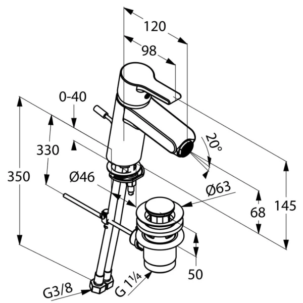смеситель kludi o-cean 384300575 для биде, с донным клапаном, хром