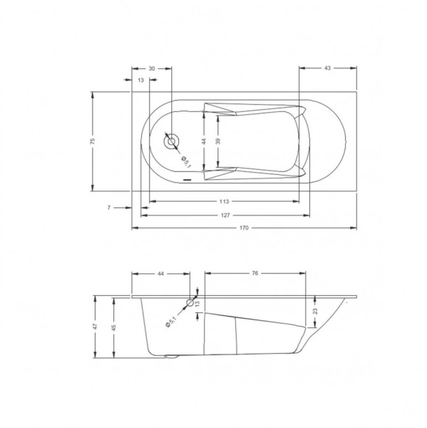 акриловая ванна riho lazy 170х75 l b080001005 (bc4000500000000) без гидромассажа