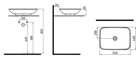 раковина bien harmony hrlg05401fd0w5000 54х40 см, накладная, белая