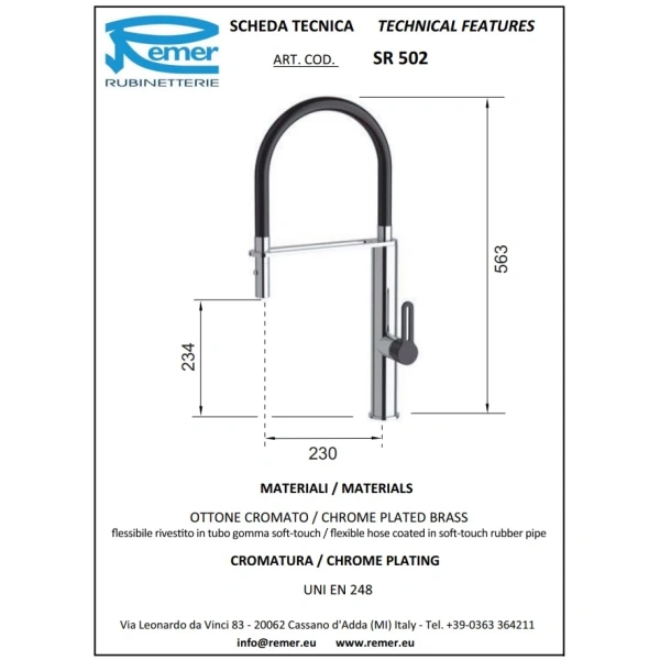 смеситель для кухни remer sr502