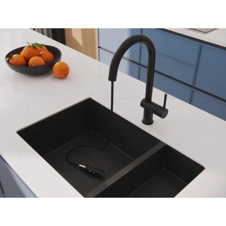 смеситель для кухни cersanit brasko a68225 с выдвижным изливом, черный матовый
