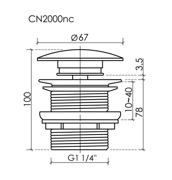 донный клапан ceramicanova не нажимной cn2000mbnc, матовый черный