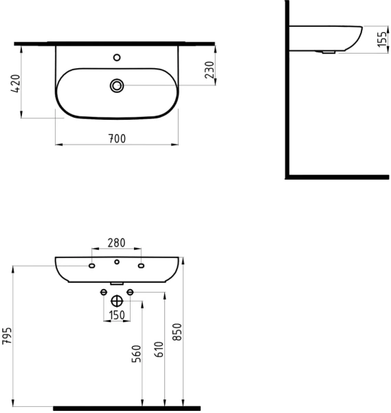раковина накладная bien vokha mdls07001fd1b7000 70 см, черная матовая