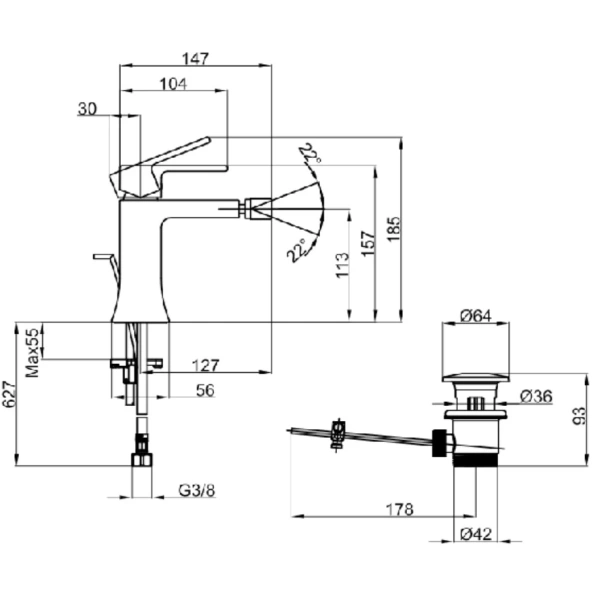 смеситель villeroy & boch classic tvb10120111061 для биде, с донным клапаном, хром