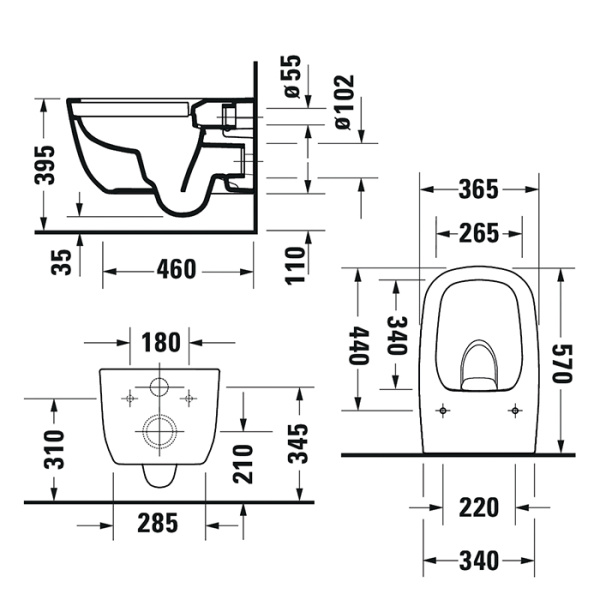 унитаз duravit aurena 259809aa00 подвесной, безободковый, белый