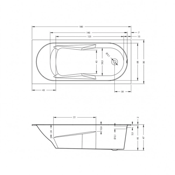 акриловая ванна riho lazy 180х80 r b082001005 (bc4200500000000) без гидромассажа