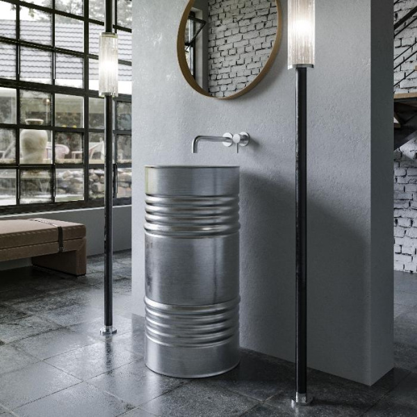 раковина напольная kerasan artwork barrel 474386, 45 x h90 см, слив в стену, цвет: белый/серебро