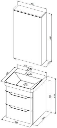 мебель для ванной aquanet софия 50 белый глянец (2 ящика)