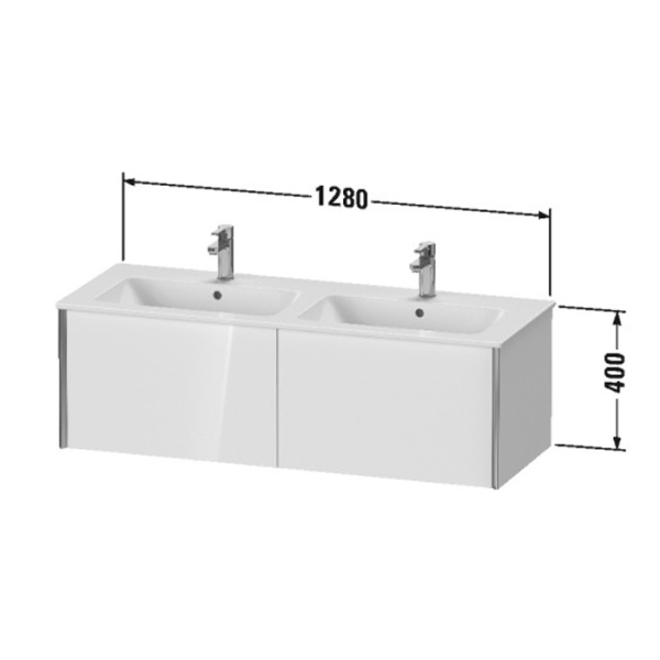 duravit xviu тумба подвесная 400x1280x480мм, для двойной раковины #233613, 2 ящика, цвет: walnut dark/черный матовый