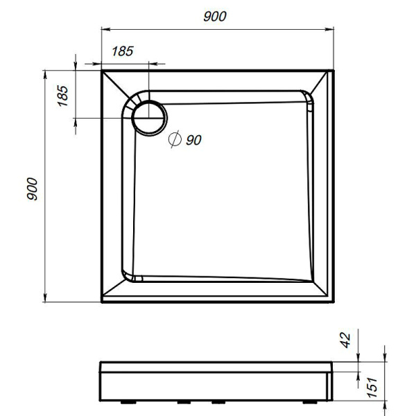 душевой поддон am.pm gem 90×90 w90t-403-090w без антискользящего покрытия