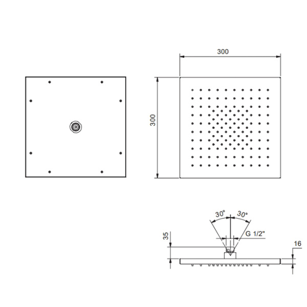 верхний душ 30х30см fantini mint 79 38 k053 цвет: блестящая натуральная сталь