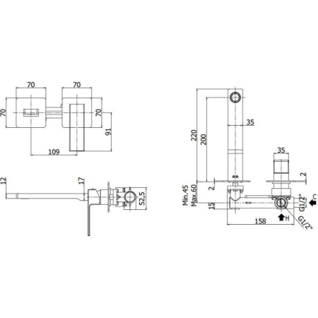 смеситель paffoni elle el105cr70 для раковины, без донного клапана, встраиваемый, с внутренней частью, излив 22 см, хром глянцевый