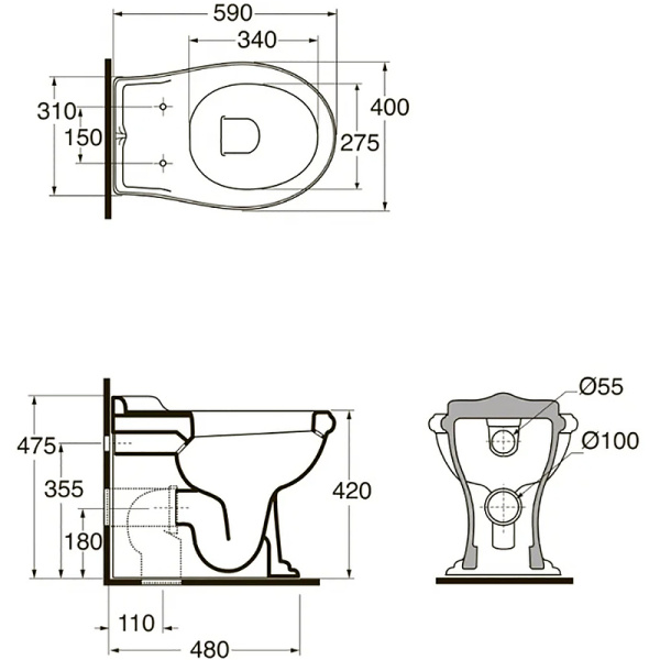 унитаз azzurra jubilaeum juvctp000000bi/(jub110/p bi) приставной без сиденья