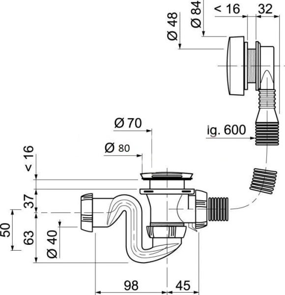 слив-перелив для ванны wirquin sb600 30717569 40 мм, полуавтомат, хром