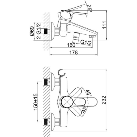 смеситель для ванны с душем d&k marx rhein da1393201