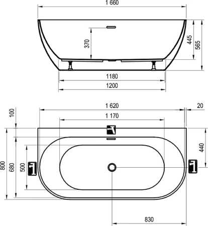 акриловая ванна ravak freedom w 166x80 xc00100027 без гидромассажа черная матовая