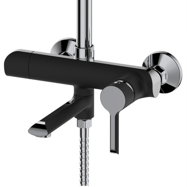 душевая система haiba hb24805-7 с верхним душем и ручной лейкой, с изливом, цвет черный | хром