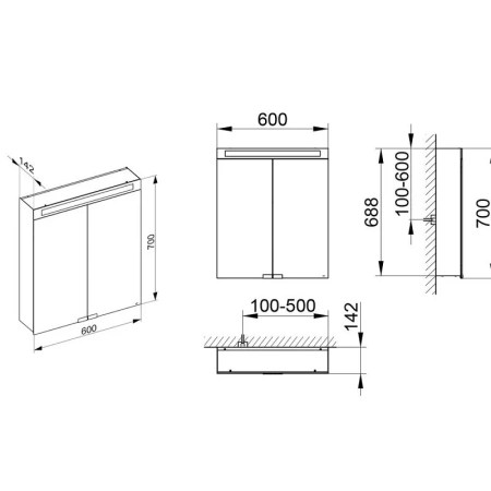 зеркальный шкаф keuco royal e-one 44301171301, 60x70 см, с подсветкой, алюминий серебристый