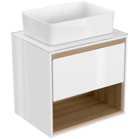 Тумба под раковину Cersanit Louna 60 SZ-LOU60-BL/Wh подвесная Белый глянец дуб Эврика