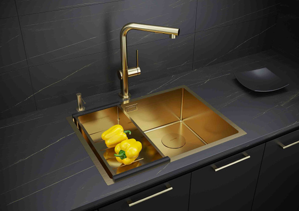 кухонная мойка paulmark next-skew 58 uni, pm885844-bg, цвет брашированное золото.