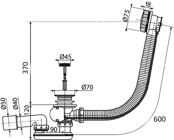 слив-перелив для ванны am.pm w90a-000-ofi полуавтомат хром