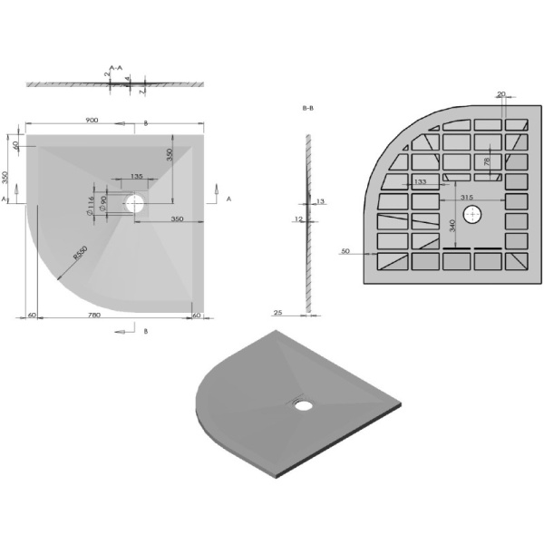 душевой поддон из литого мрамора 90×90 см vincea vst-4sq9090a