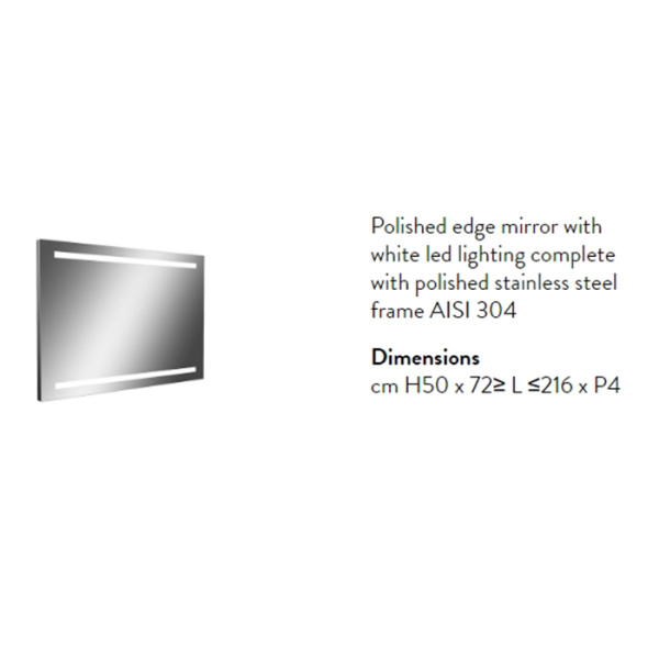 antonio lupi spio зеркало 216х75х4cм., с блестящей кромкой, с белой светодиодной подсветкой 4000k, без выключателя, на раме из полированной стали