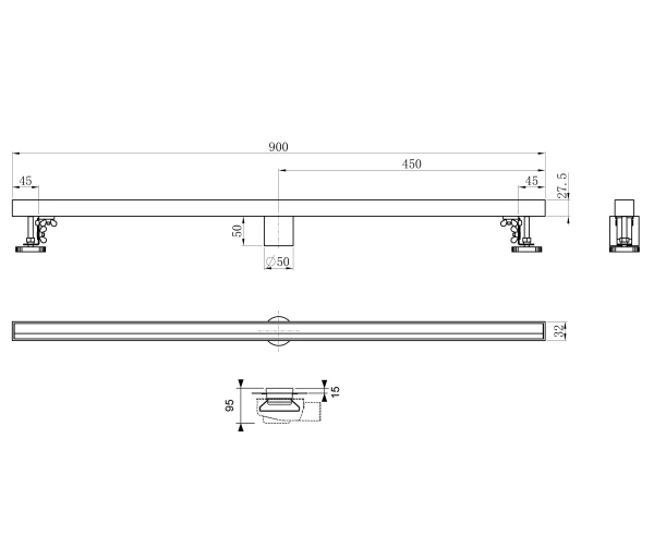 душевой трап 90 см wonzon & woghand, темный графит (ww-65409m-gm)